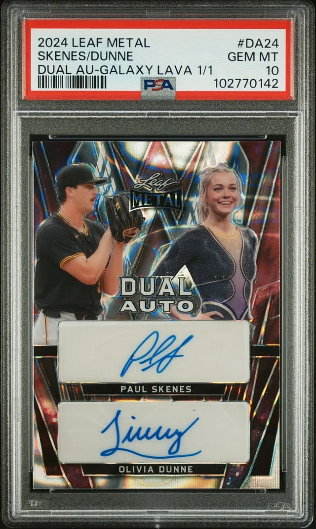 2024 Leaf Metal Paul Skenes/Olivia Dunne Dual Autographs Galaxy Lava #DA-24 card image