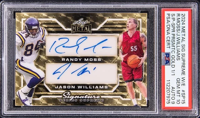 2024 Leaf Metal Randy Moss, Jason Williams Signature Supreme Whatnot Exclusive Supreme Pairings Prismatic Gold #SP15 card image