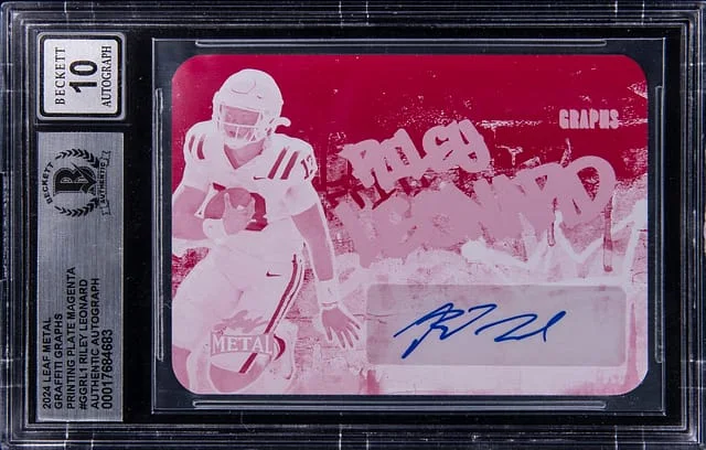 2024 Leaf Metal Riley Leonard Graffiti Graphs Printing Plate Magenta #GG-RL1 card image
