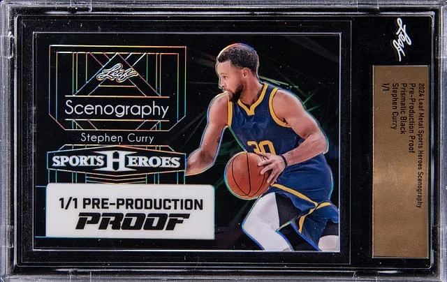 2024 Leaf Metal Sports Heroes Scenography Prismatic Black Pre-Production Proof Stephen Curry - Leaf Encapsulated #no-number card image