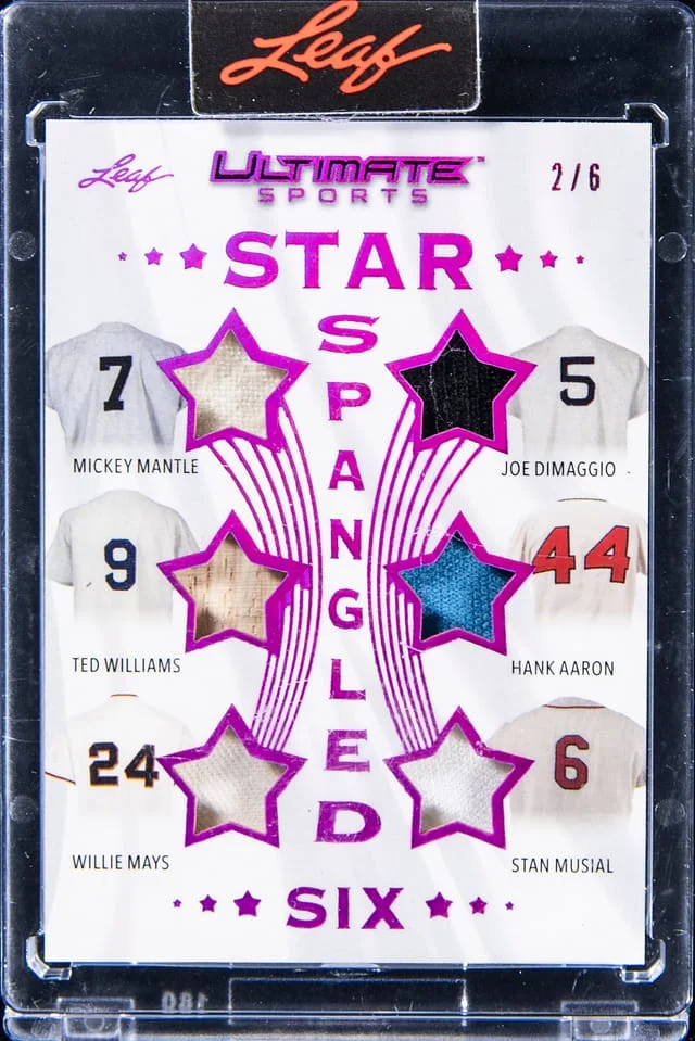 2024 Leaf Mickey Mantle/Joe DiMaggio/Ted Williams/Hank Aaron/Willie Mays/Stan Musial Ultimate Sports Star Spangled Six #SSS-8 card image
