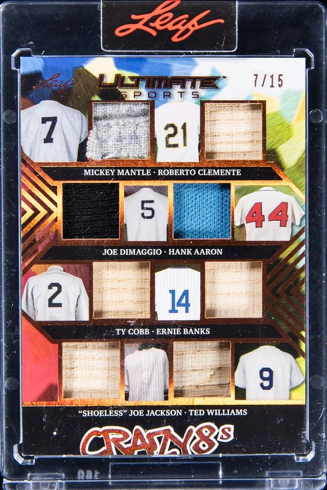 2024 Leaf Mickey Mantle/Roberto Clemente/Joe DiMaggio/Hank Aaron/Ty Cobb/Ernie Banks/Joe Jackson/Ted Williams Ultimate Sports Crazy 8s #C8-9 card image