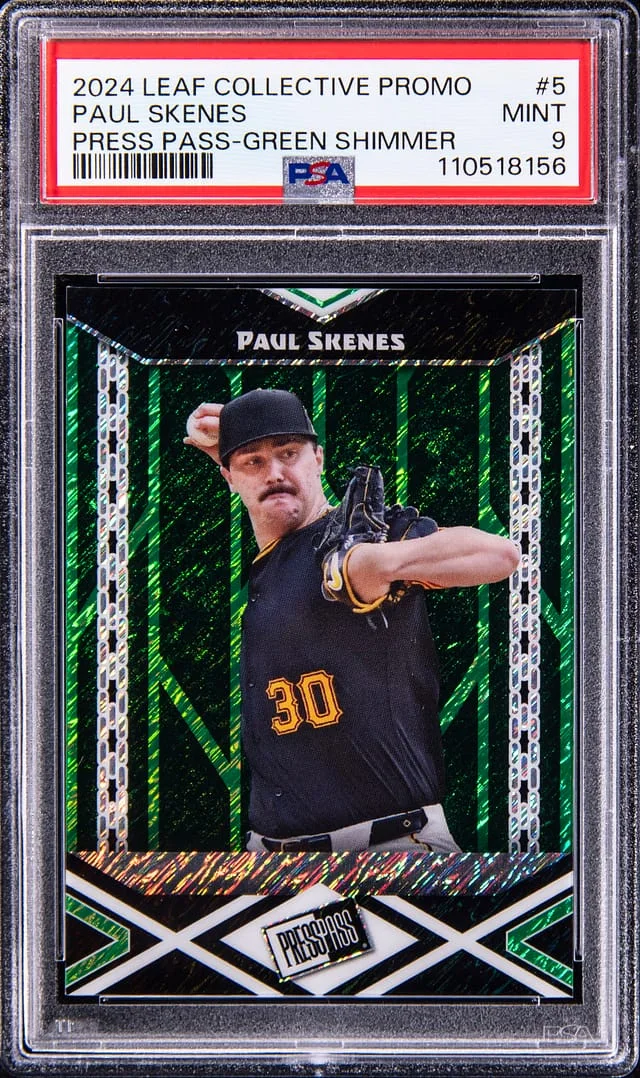 2024 Leaf Paul Skenes Collective Promo Press Pass Green Shimmer #5 card image