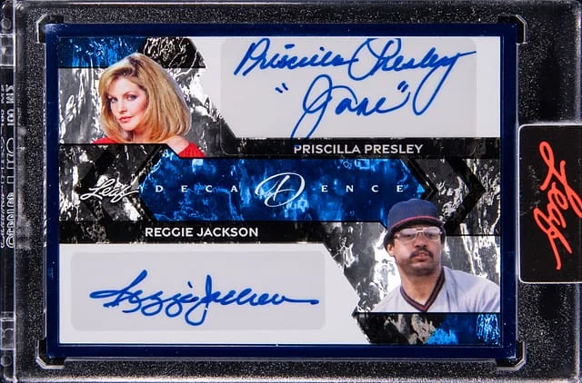 2024 Leaf Reggie Jackson/Priscilla Presley Decadence Dual Autograph Blue #DA-31 card image