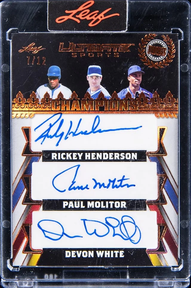 2024 Leaf Rickey Henderson/Paul Molitor/Devon White Multi-Signed Card - Leaf Encased Ultimate Sports Champions #UC-4 card image