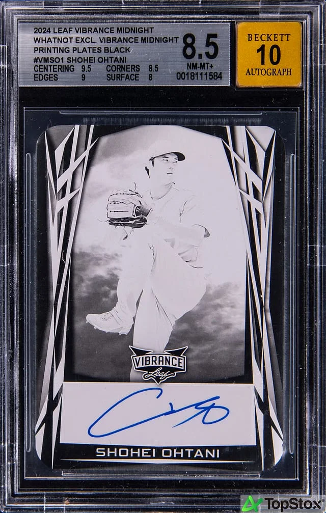 2024 Leaf Shohei Ohtani Vibrance Midnight Whatnot Exclusive Vibrance Midnight Printing Plate Autograph Black #VMSO1 card image