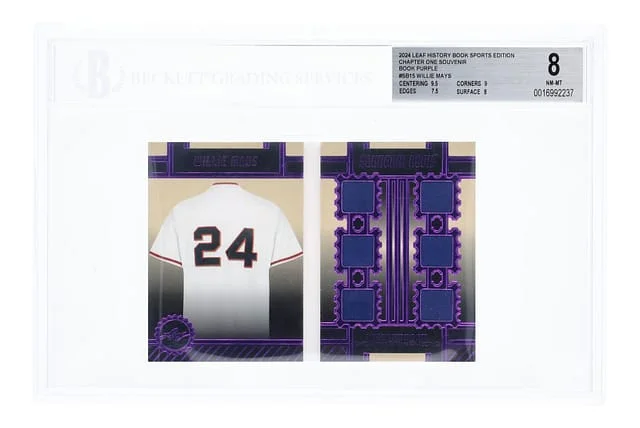2024 Leaf Willie Mays Relic Booklet History Book Sports Edition Chapter One Souvenir Book Purple #SB-15 card image