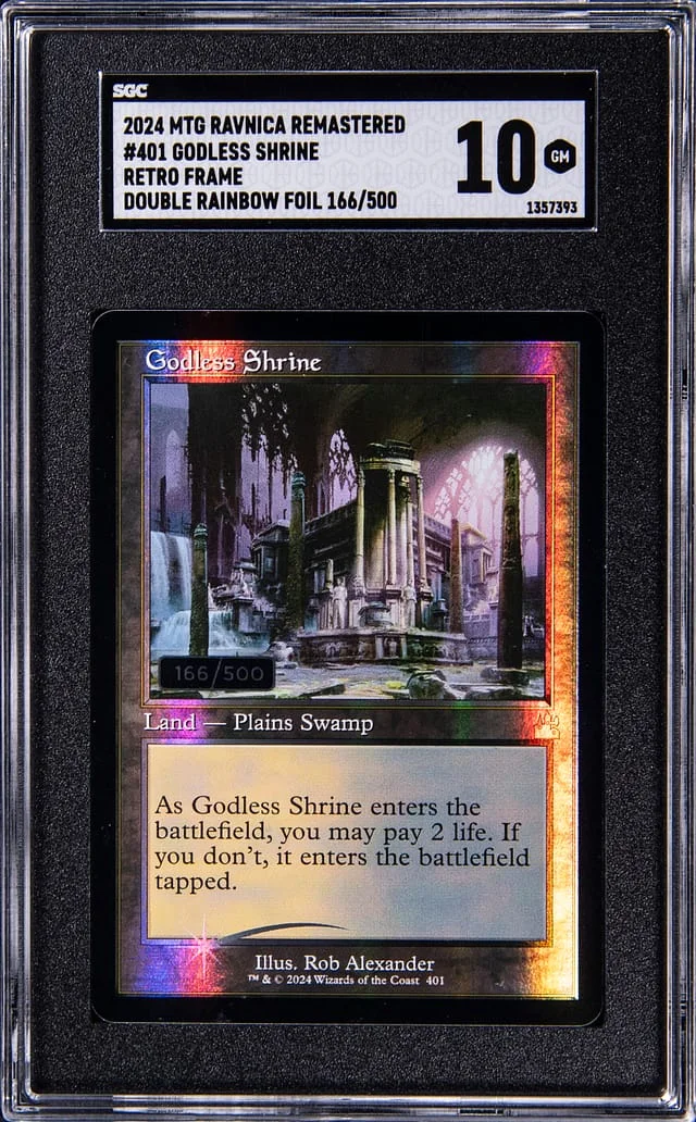 2024 Magic The Gathering Ravnica Remastered Retro Frame Double Rainbow Foil Godless Shrine #401 card image