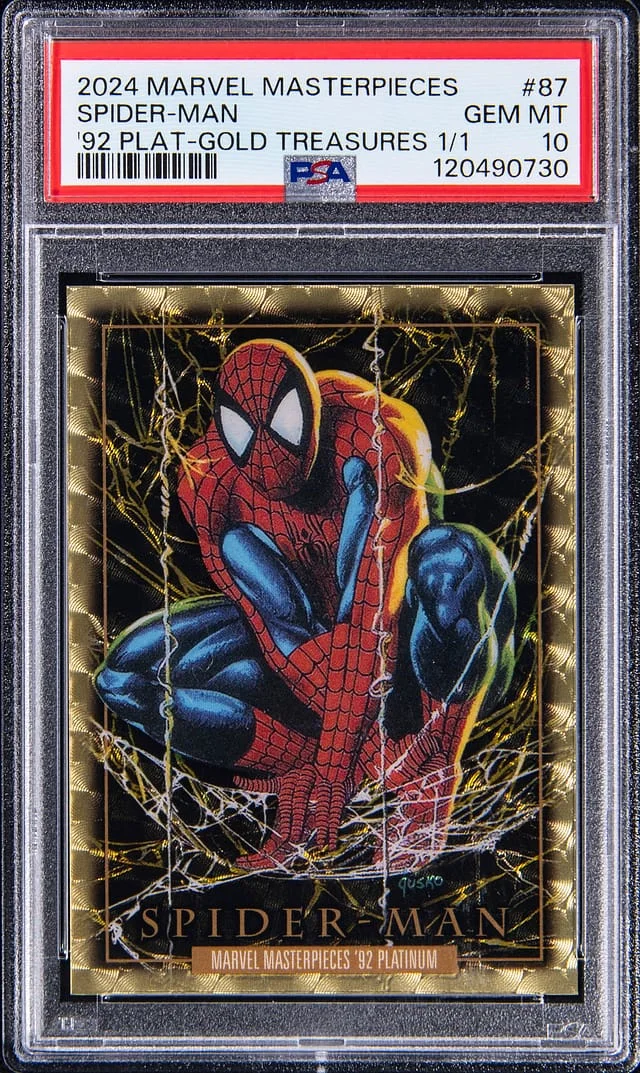 2024 Marvel Masterpieces '92 Platinum Gold Treasures Spider-Man #87 card image