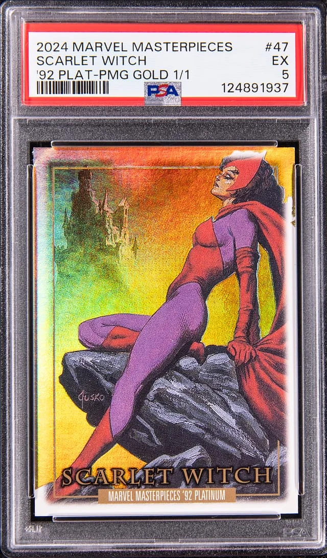 2024 Marvel Masterpieces '92 Platinum Precious Metal Gems (PMG) Gold Scarlet Witch #47 card image