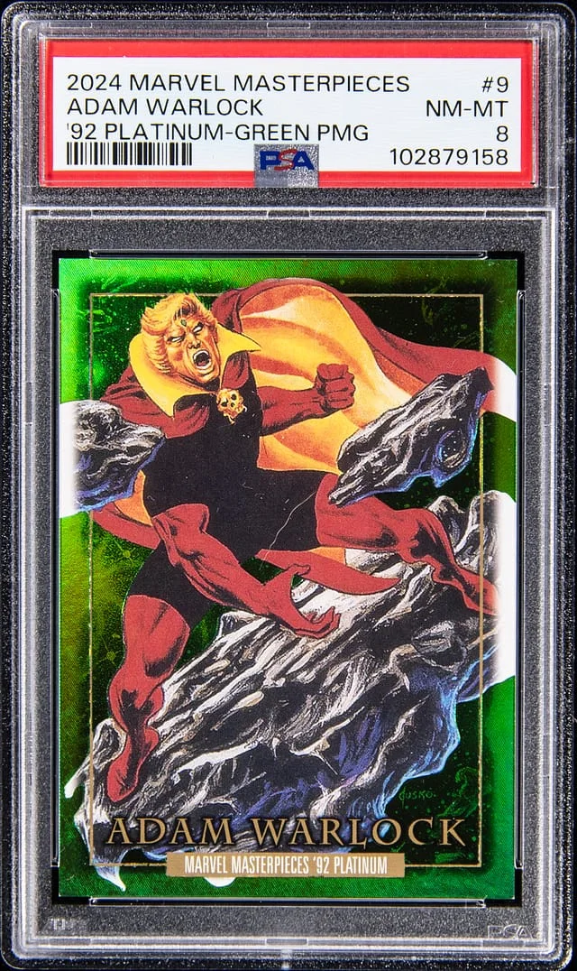 2024 Marvel Masterpieces '92 Platinum Precious Metal Gems (PMG) Green Adam Warlock #9 card image