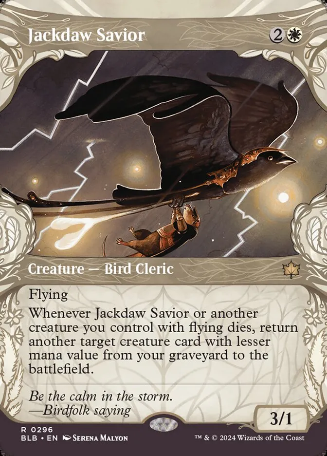 2024 Bloomburrow Jackdaw Savior #296 rare card image