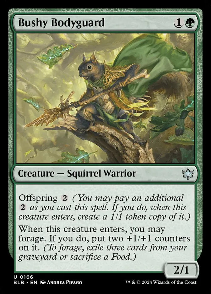 2024 Bloomburrow Bushy Bodyguard #166 uncommon card image