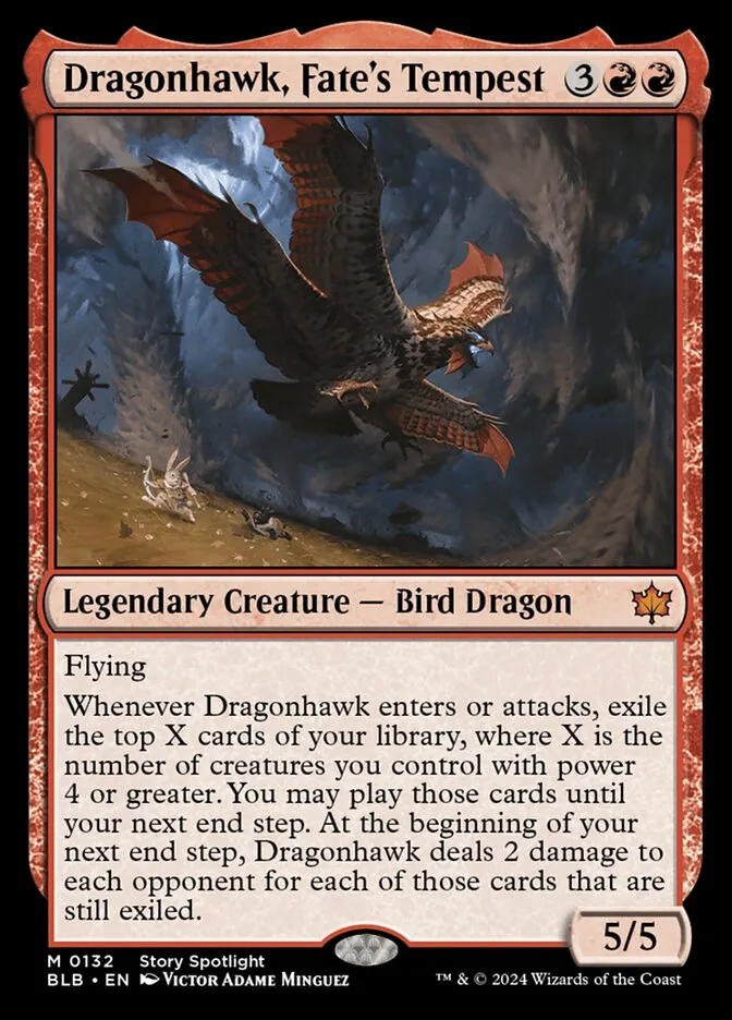 2024 Bloomburrow Dragonhawk, Fate's Tempest [Prerelease] mythic #132 mythic card image
