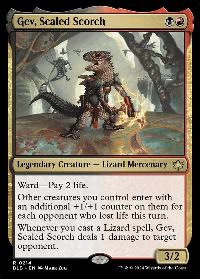 2024 Bloomburrow Gev, Scaled Scorch #214 rare card image