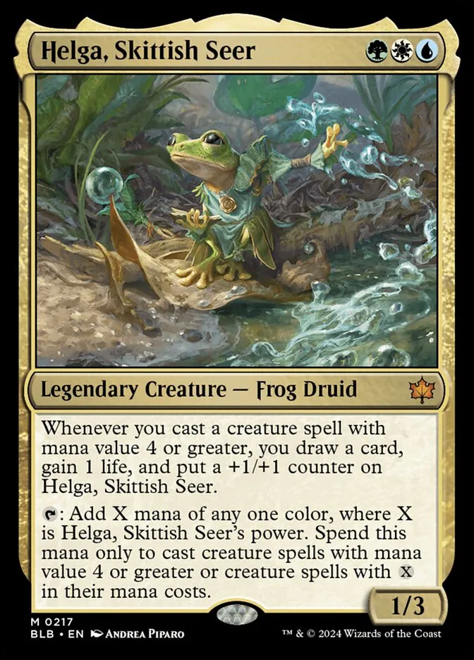 2024 Bloomburrow Helga, Skittish Seer mythic #217 mythic card image