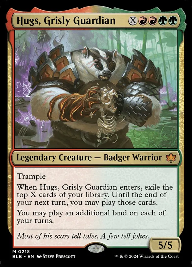 2024 Bloomburrow Hugs, Grisly Guardian mythic #218 mythic card image