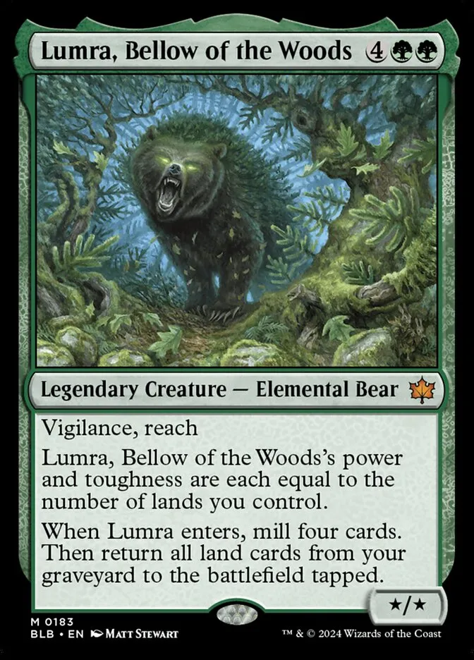 2024 Bloomburrow Lumra, Bellow of the Woods [Foil] mythic #183 mythic card image