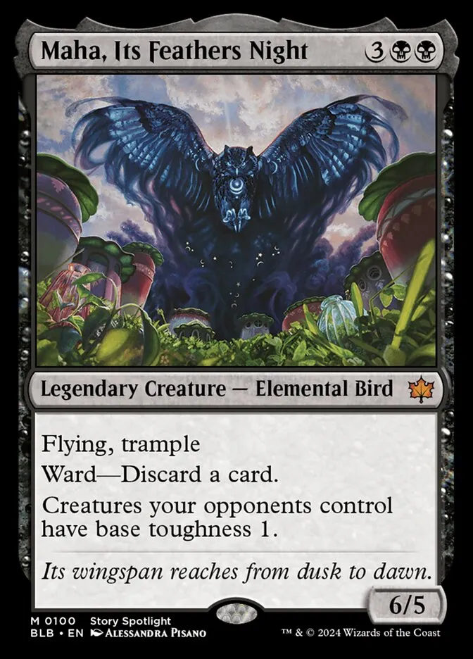 2024 Bloomburrow Maha, Its Feathers Night mythic #100 mythic card image