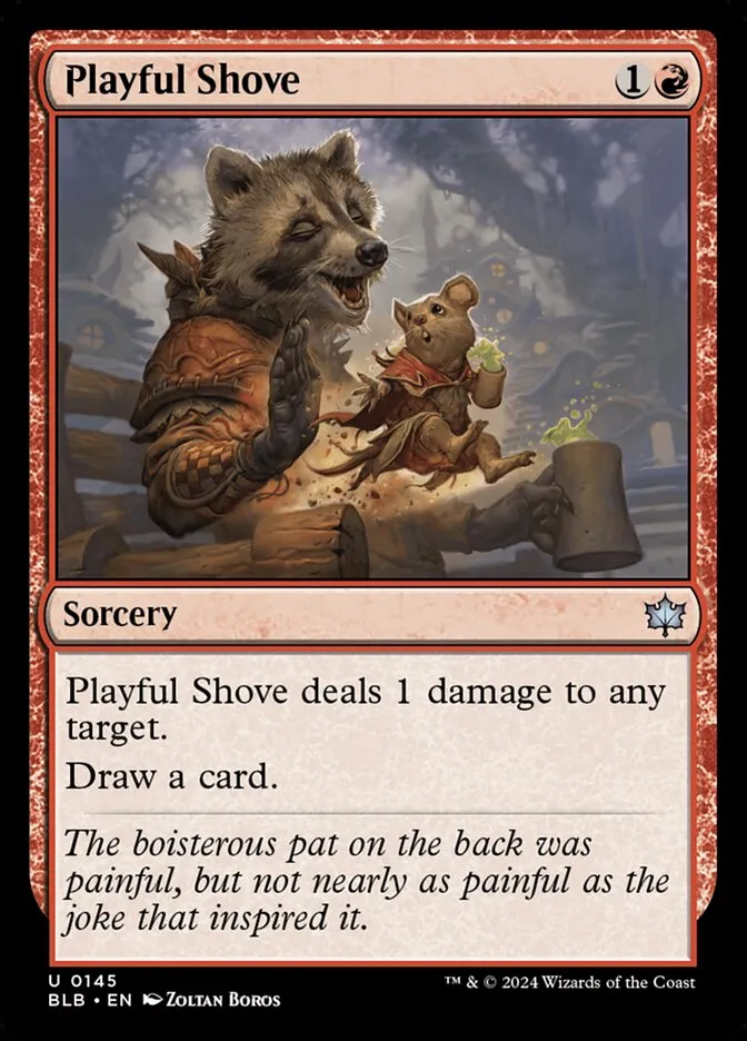 2024 Bloomburrow Playful Shove #145 uncommon card image