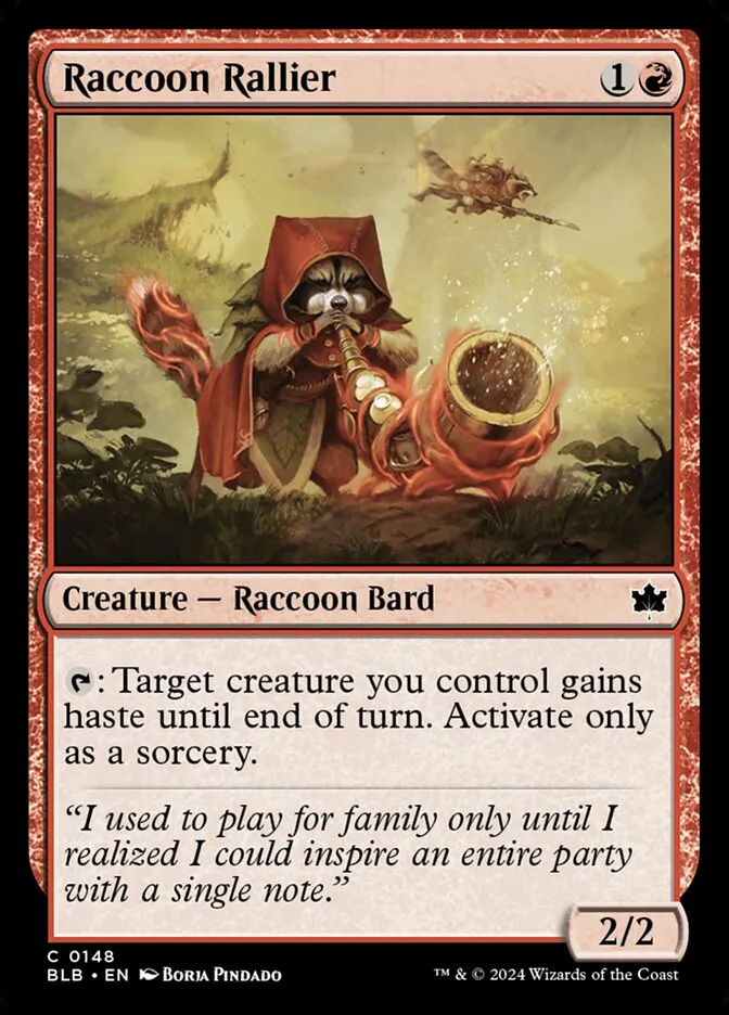 2024 Bloomburrow Raccoon Rallier #148 common card image