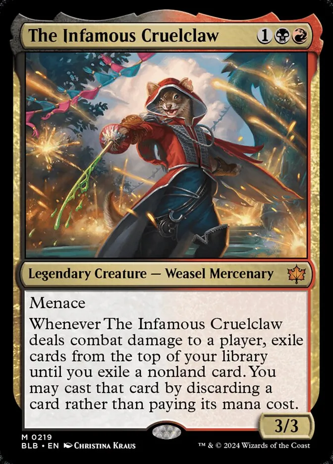 2024 Bloomburrow The Infamous Cruelclaw [Prerelease] mythic #219 mythic card image