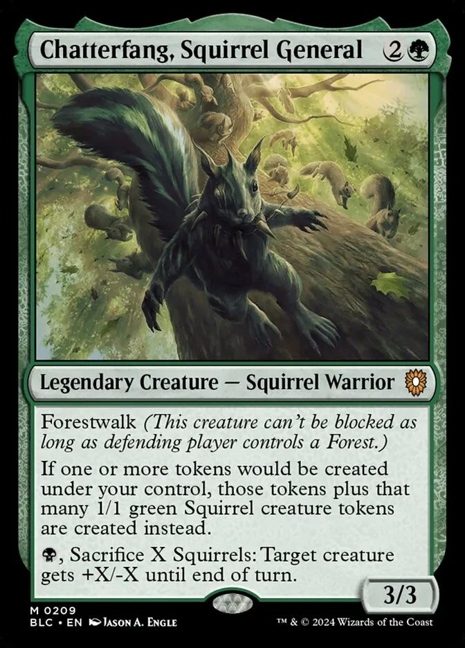 2024 Bloomburrow Commander Chatterfang, Squirrel General #209 mythic card image
