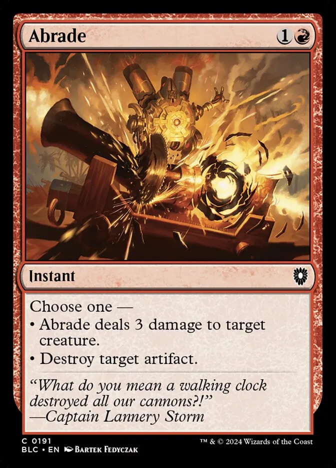 2024 Bloomburrow Commander Abrade common #191 common card image