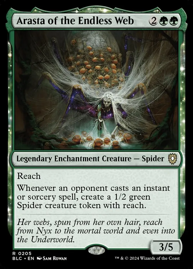 2024 Bloomburrow Commander Arasta of the Endless Web #205 rare card image