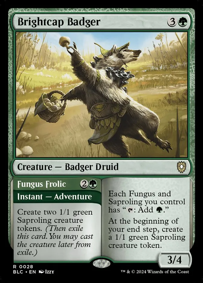 2024 Bloomburrow Commander Brightcap Badger // Fungus Frolic rare #28 rare card image
