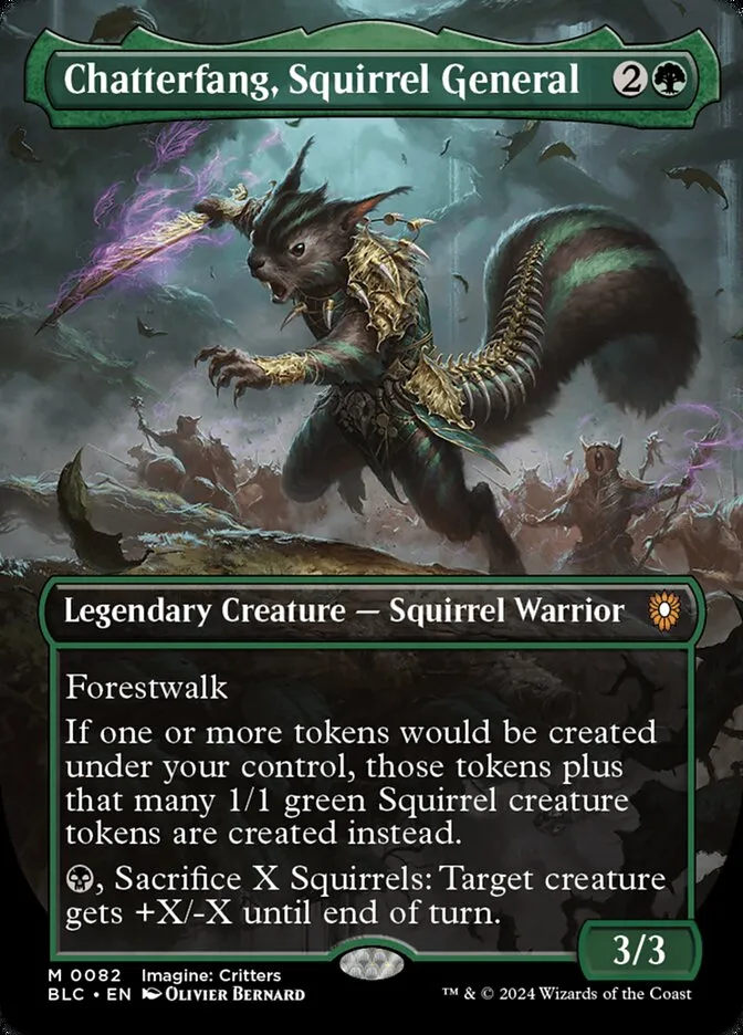 2024 Bloomburrow Commander Chatterfang, Squirrel General [Borderless Foil] mythic #82 mythic card image