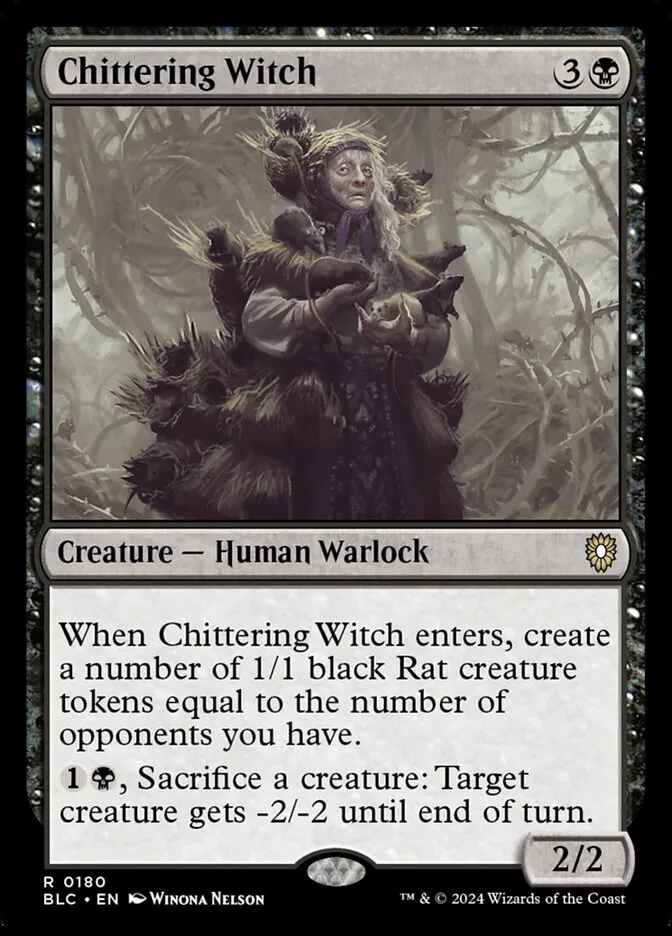2024 Bloomburrow Commander Chittering Witch #180 rare card image