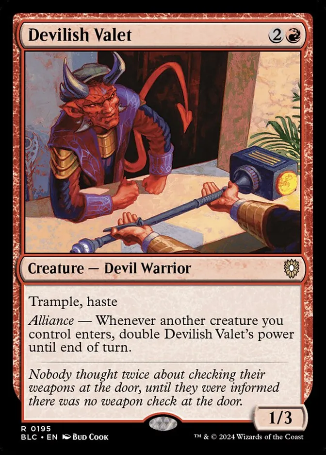 2024 Bloomburrow Commander Devilish Valet #195 rare card image