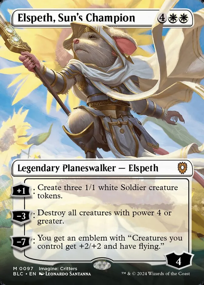 2024 Bloomburrow Commander Elspeth, Sun's Champion [Borderless Foil] mythic #97 mythic card image