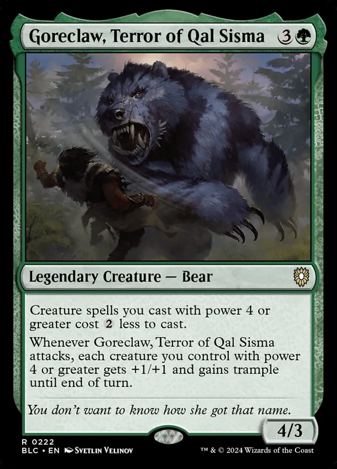 2024 Bloomburrow Commander Goreclaw, Terror of Qal Sisma #222 rare card image