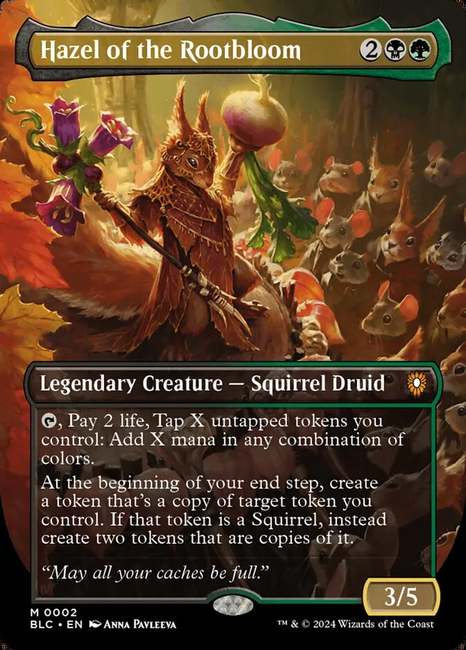 2024 Bloomburrow Commander Hazel of the Rootbloom [Borderless Foil] mythic #2 mythic card image
