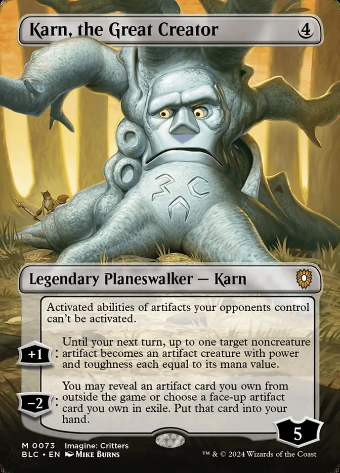 2024 Bloomburrow Commander Karn, the Great Creator [Borderless Foil] mythic #73 mythic card image