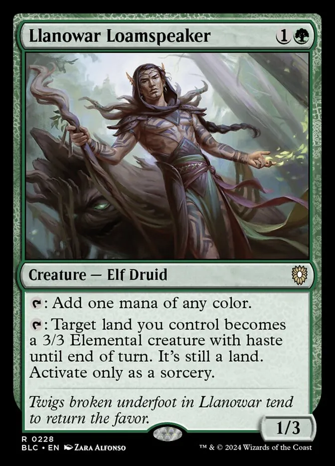 2024 Bloomburrow Commander Llanowar Loamspeaker #228 rare card image