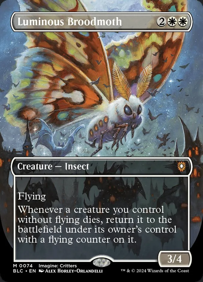 2024 Bloomburrow Commander Luminous Broodmoth [Borderless Foil] mythic #74 mythic card image