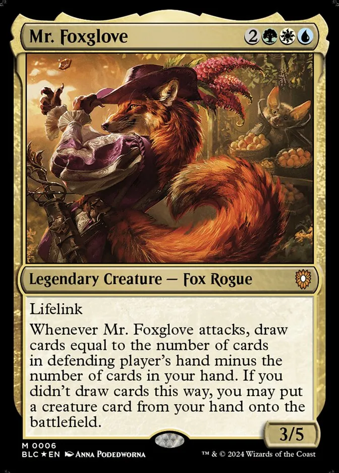 2024 Bloomburrow Commander Mr. Foxglove mythic #6 mythic card image