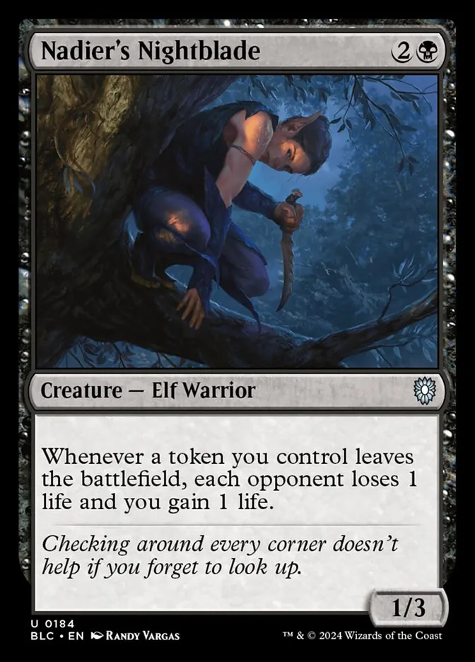 2024 Bloomburrow Commander Nadier's Nightblade uncommon #184 uncommon card image