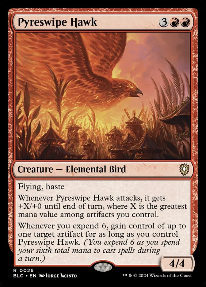 2024 Bloomburrow Commander Pyreswipe Hawk rare #26 rare card image