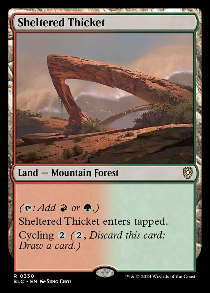 2024 Bloomburrow Commander Sheltered Thicket #330 rare card image