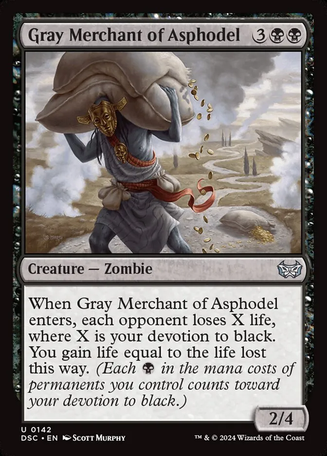 2024 Duskmourn: House of Horror Commander Gray Merchant of Asphodel #142 uncommon card image