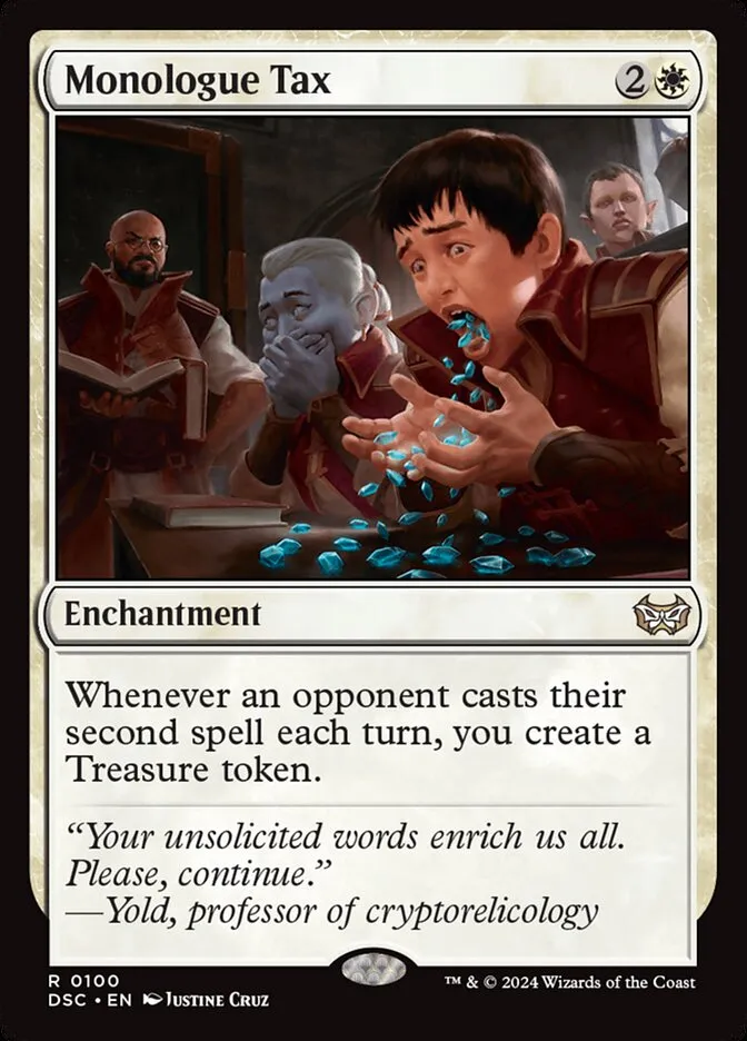 2024 Duskmourn: House of Horror Commander Monologue Tax #100 rare card image