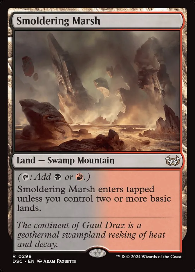 2024 Duskmourn: House of Horror Commander Smoldering Marsh #299 rare card image