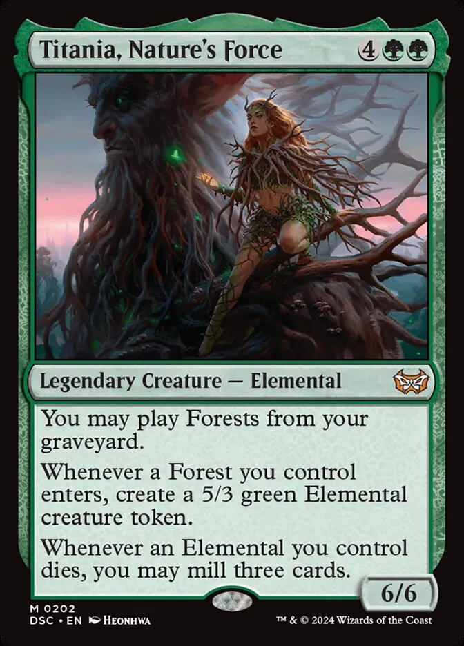 2024 Duskmourn: House of Horror Commander Titania, Nature's Force #202 mythic card image