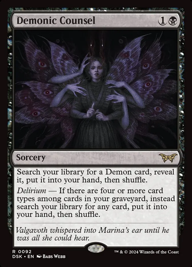 2024 Duskmourn: House of Horror Demonic Counsel #92 rare card image