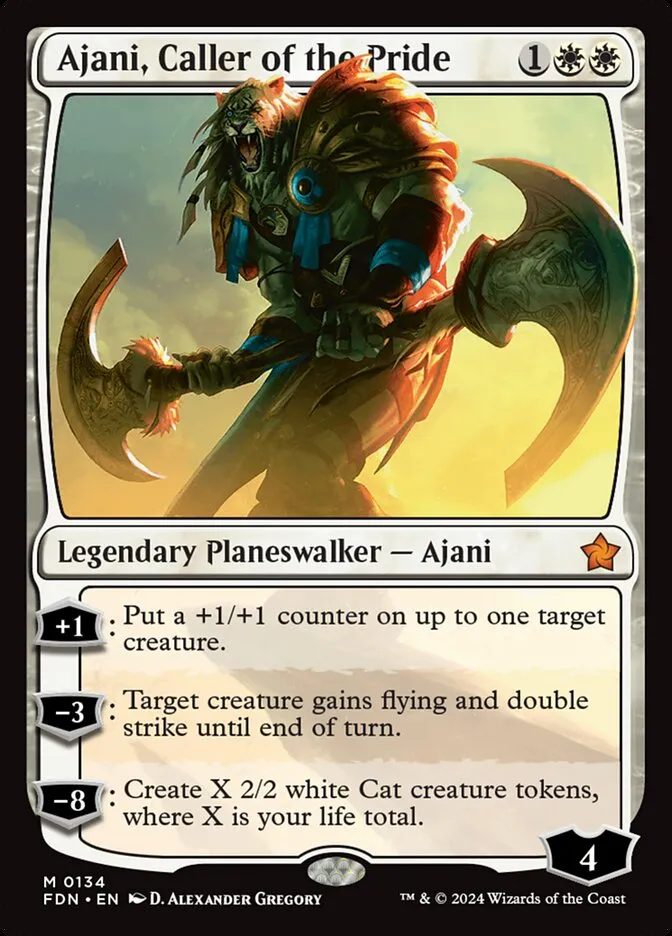 2024 Foundations Ajani, Caller of the Pride [Prerelease] mythic #134 mythic card image