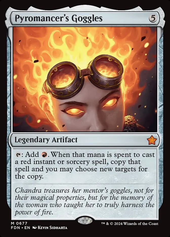 2024 Foundations Pyromancer's Goggles #677 mythic card image